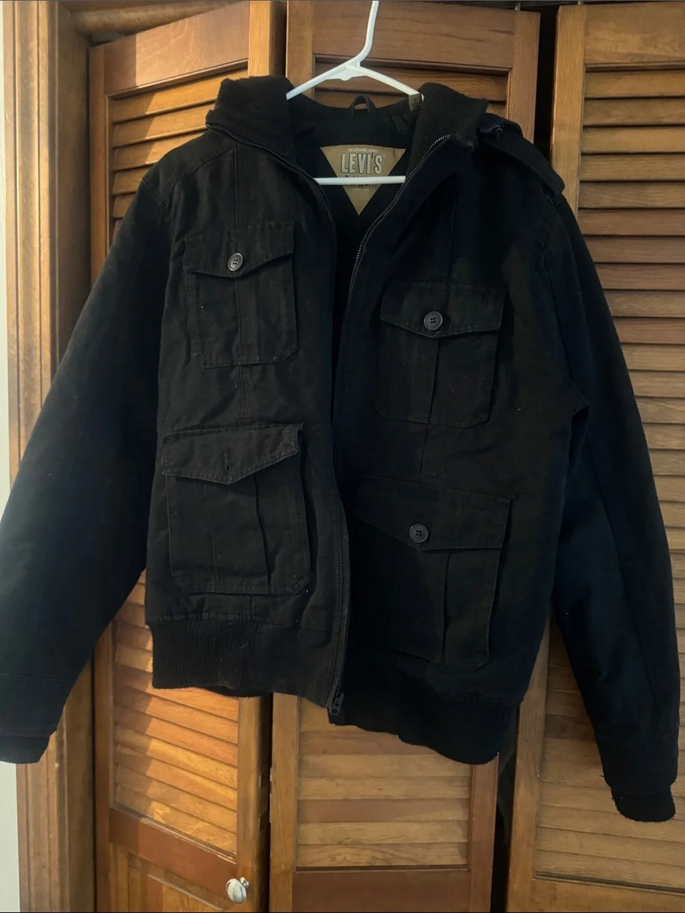 Levi's Black Hooded Field Jacket with Four Flap Pockets